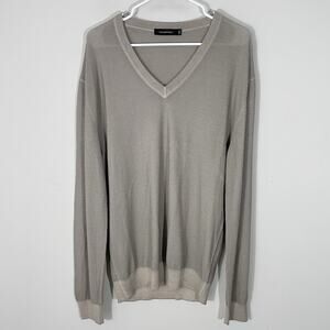 Ermenegildo Zegna Taupe Beige Silk Wool V-Neck Sweater Mens Size XL 54 Knit